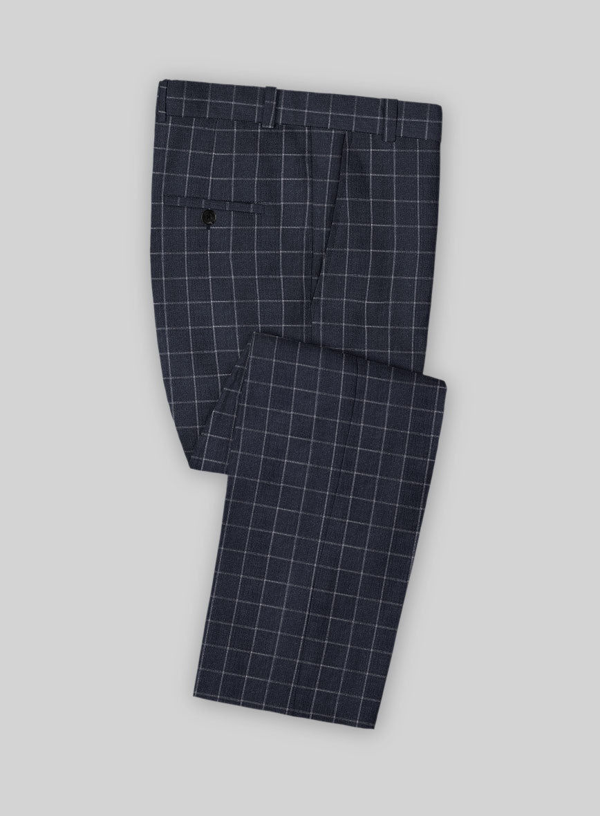 Italian Linen Indigo Checks Pants - StudioSuits