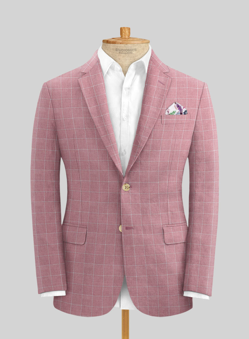 Italian Linen Pink Checks Suit - StudioSuits