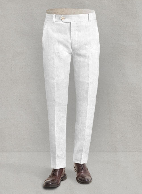 Italian Linen White Herringbone Pants - StudioSuits