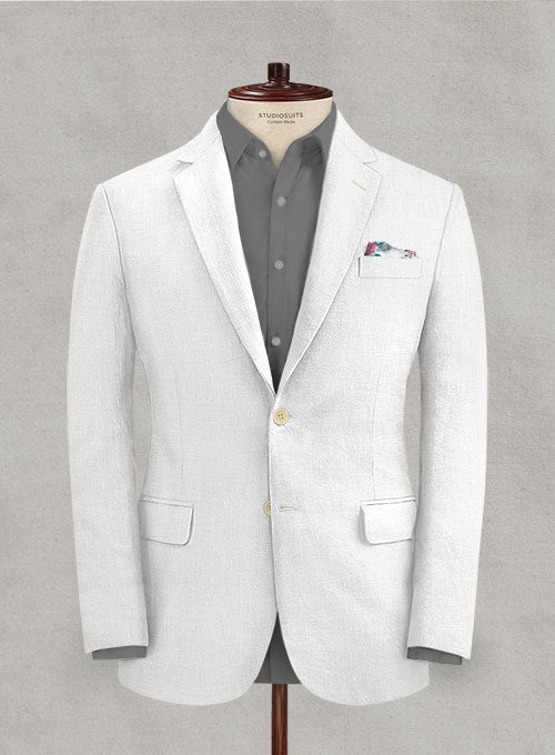 Italian Linen White Herringbone Jacket - StudioSuits