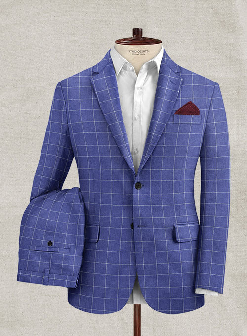 Italian Linen Lapis Blue Checks Suit - StudioSuits