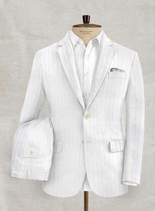 Italian Linen White Stripe Suit - StudioSuits
