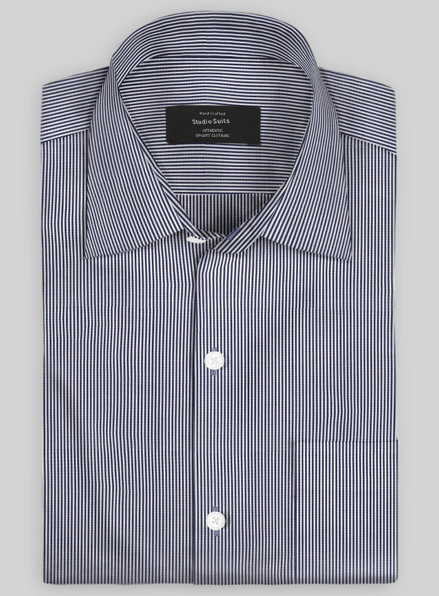 Italian Lombardo Candy Navy Blue Stripes Shirt - StudioSuits