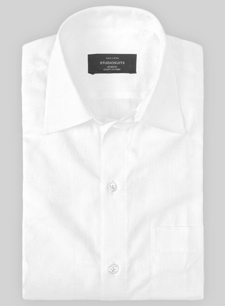 Italian Lombardo Herringbone White Shirt - StudioSuits