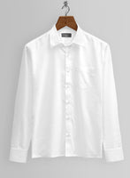 Italian Lombardo Herringbone White Shirt - StudioSuits
