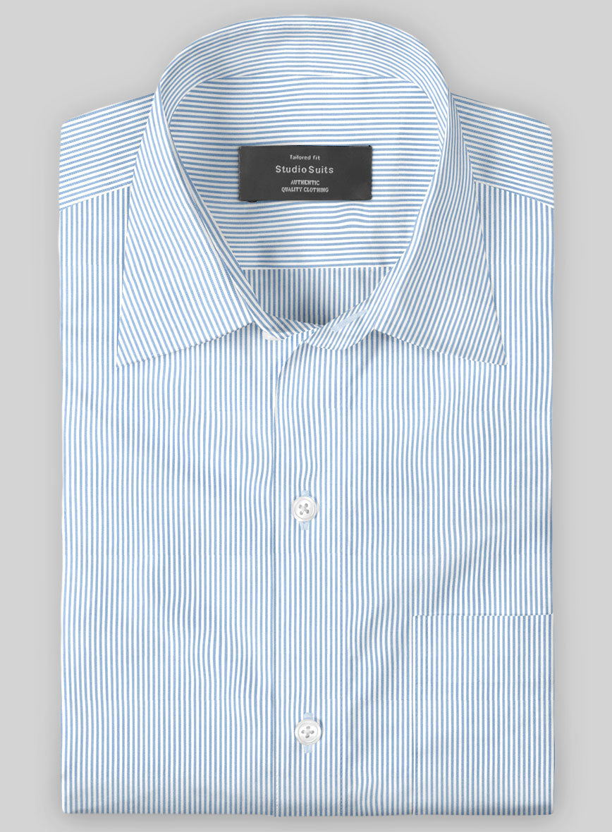 Italian Lombardo Mid Blue Stripes Shirt - StudioSuits