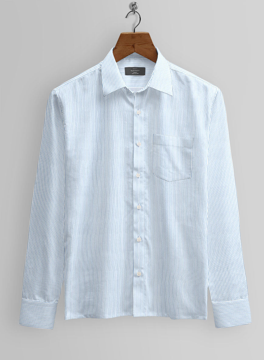 Italian Lombardo Mid Blue Stripes Shirt - StudioSuits