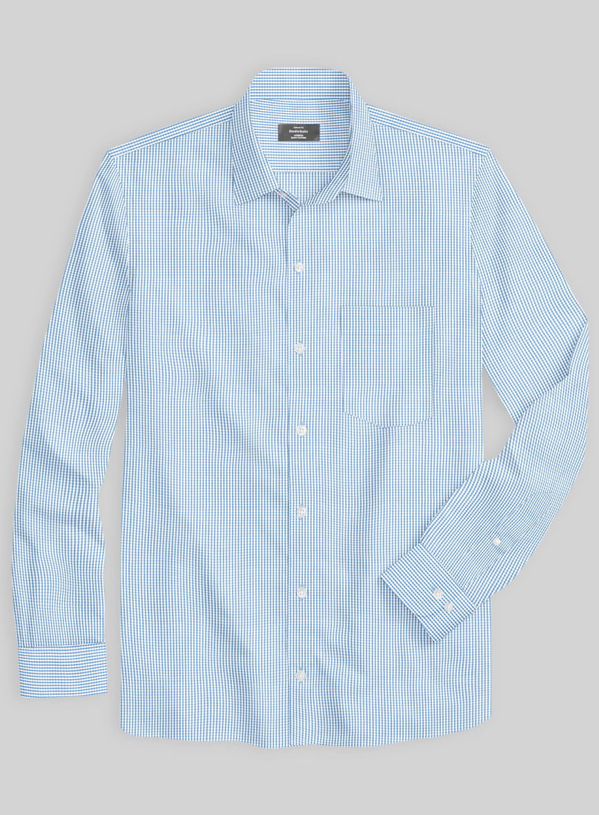 Italian Lombardo Mini Gingham Blue Checks Shirt - StudioSuits