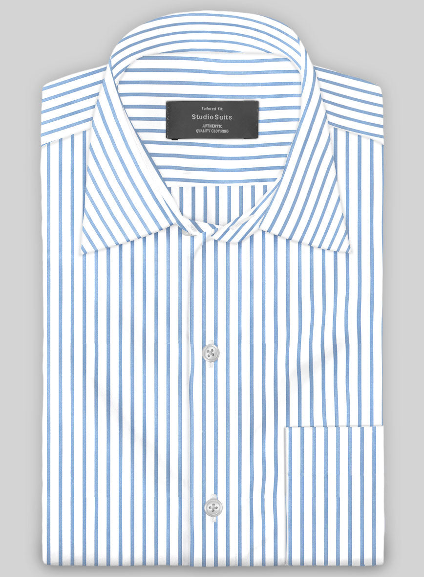 Italian Lombardo Banbury Blue Stripes Shirt - StudioSuits