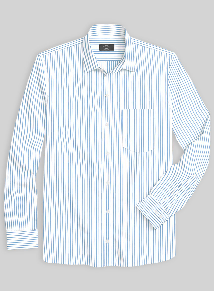 Italian Lombardo Banbury Blue Stripes Shirt - StudioSuits