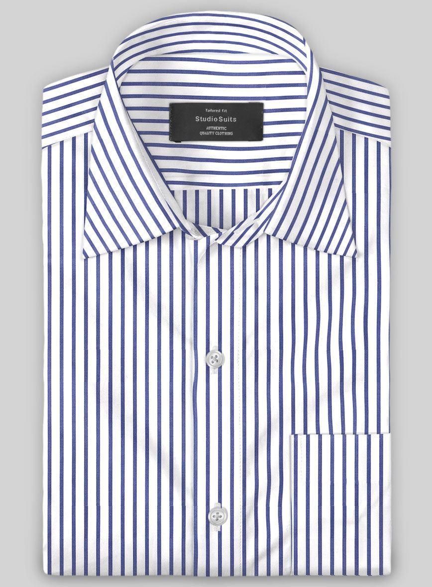 Italian Lombardo Banbury Navy Blue Stripes Shirt - StudioSuits