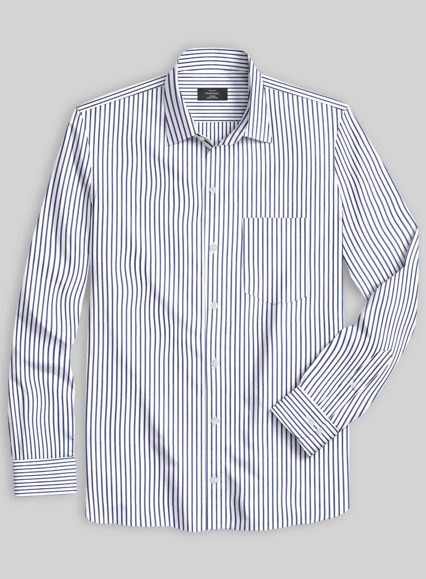 Italian Lombardo Banbury Navy Blue Stripes Shirt - StudioSuits
