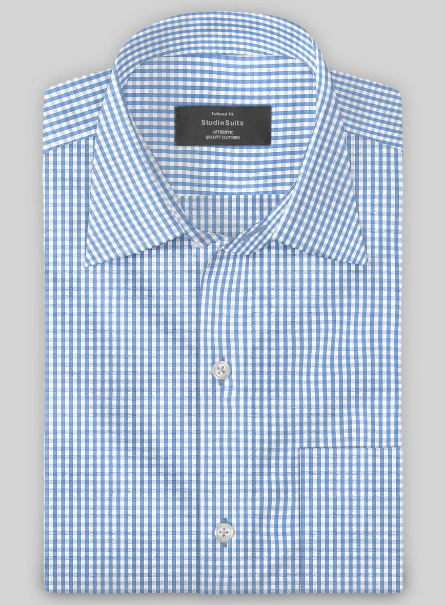 Italian Lombardo Gingham Blue Checks Shirt - StudioSuits