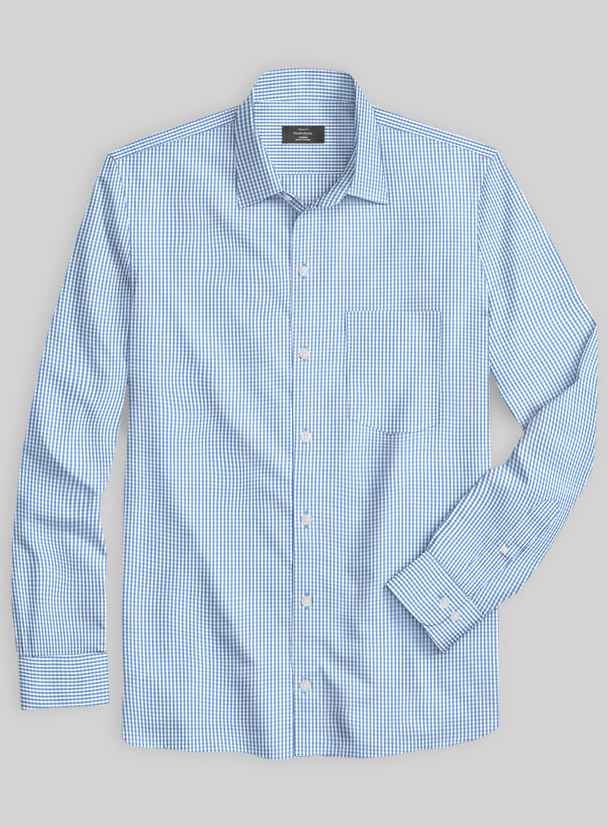 Italian Lombardo Gingham Blue Checks Shirt - StudioSuits