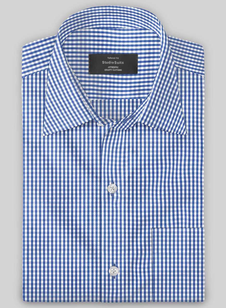 Italian Lombardo Gingham Yale Blue Checks Shirt - StudioSuits