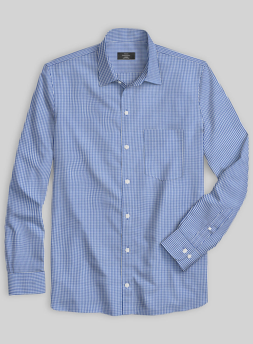 Italian Lombardo Gingham Yale Blue Checks Shirt - StudioSuits