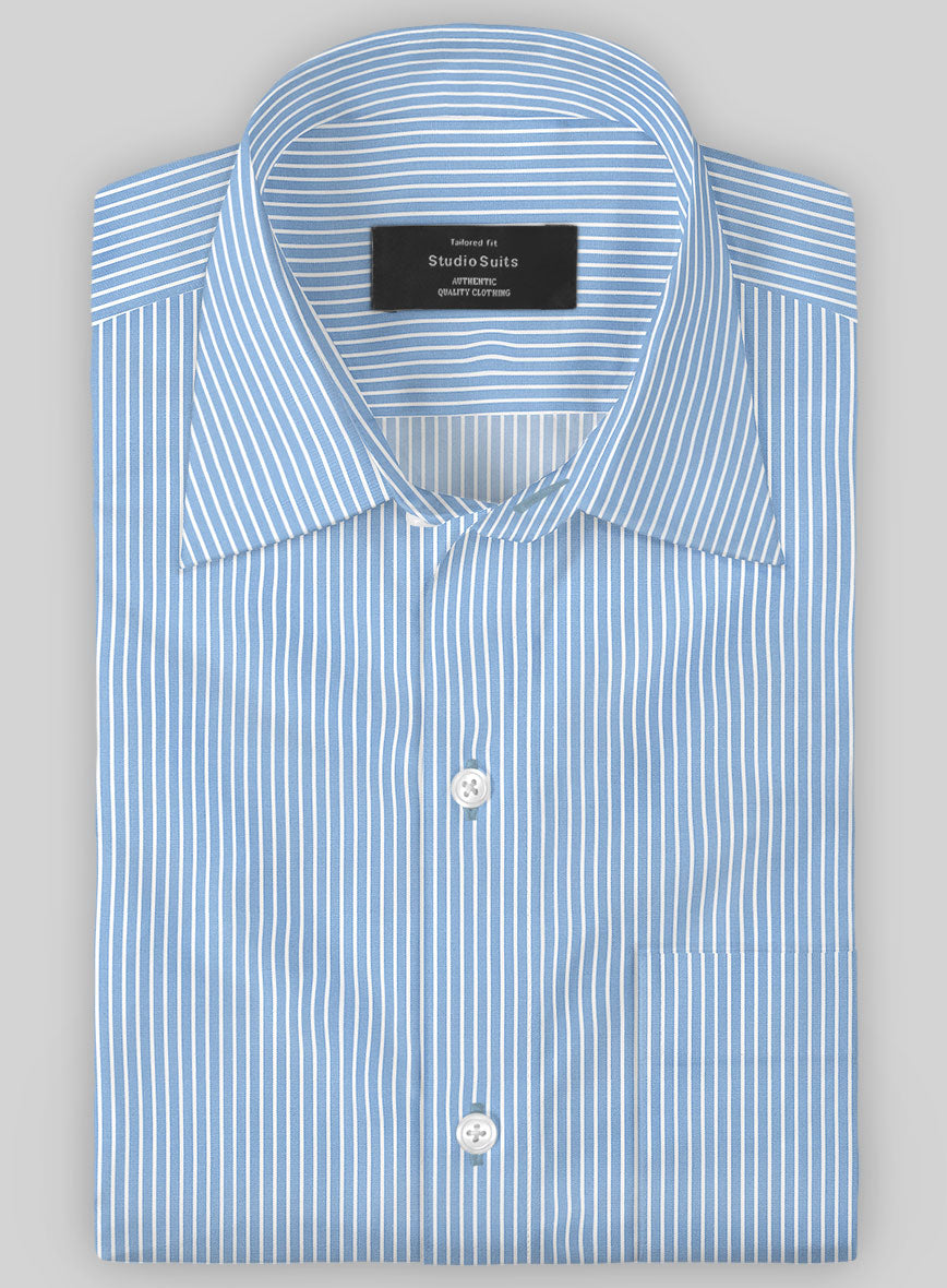 Italian Lombardo Ice Blue Stripes Shirt - StudioSuits