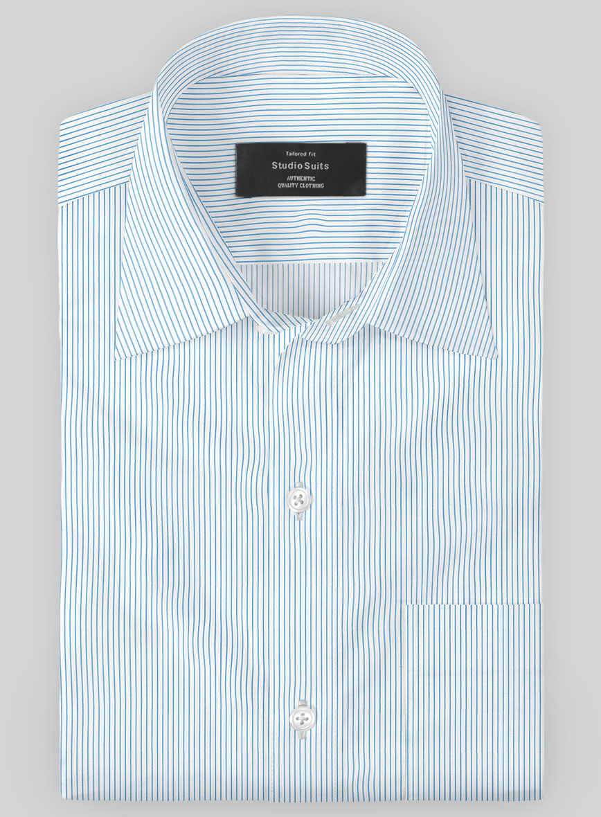 Italian Lombardo Lily Blue Pencil Stripes Shirt - StudioSuits