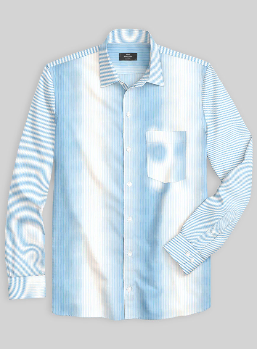 Italian Lombardo Lily Blue Pencil Stripes Shirt - StudioSuits