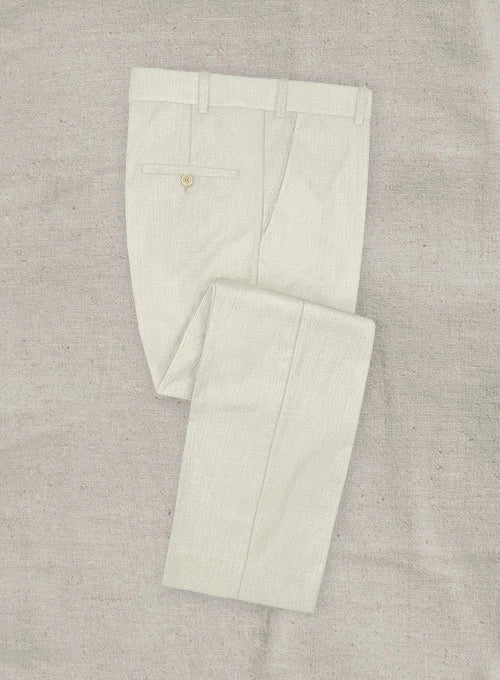 Italian Murano Ivory Herringbone Wool Linen Pants - StudioSuits
