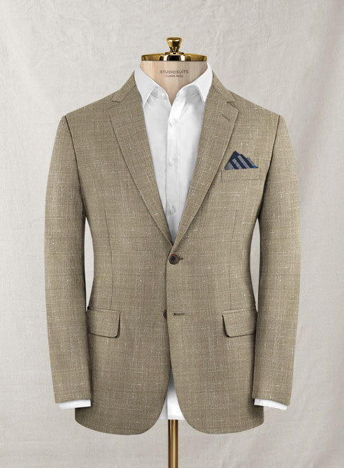 Italian Murano Khaki Wool Linen Jacket - StudioSuits