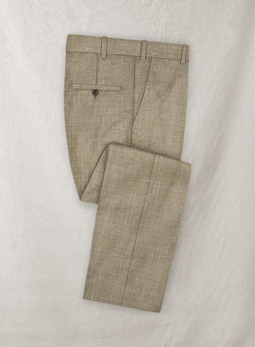 Italian Murano Khaki Wool Linen Pants - StudioSuits