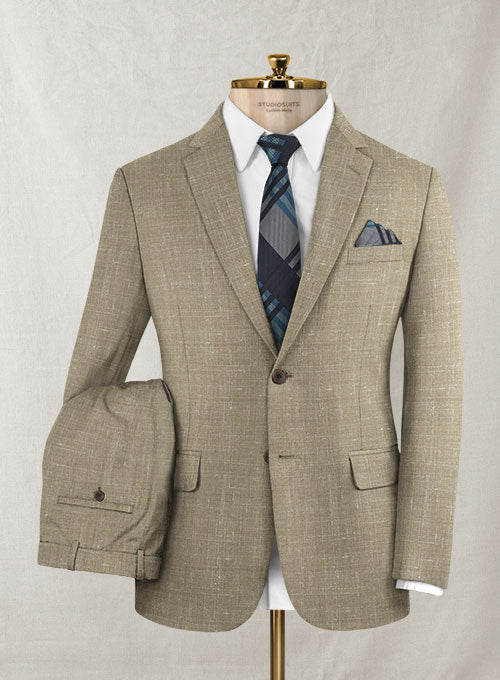 Italian Murano Khaki Wool Linen Suit - StudioSuits