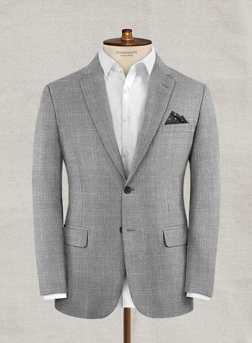 Italian Murano Light Gray Wool Linen Jacket - StudioSuits