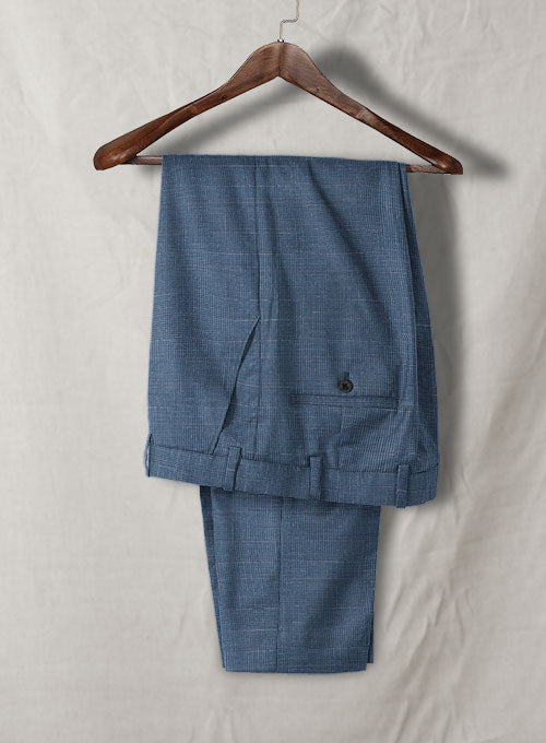 Italian Murano Mini Houndstooth Blue Wool Linen Pants - StudioSuits