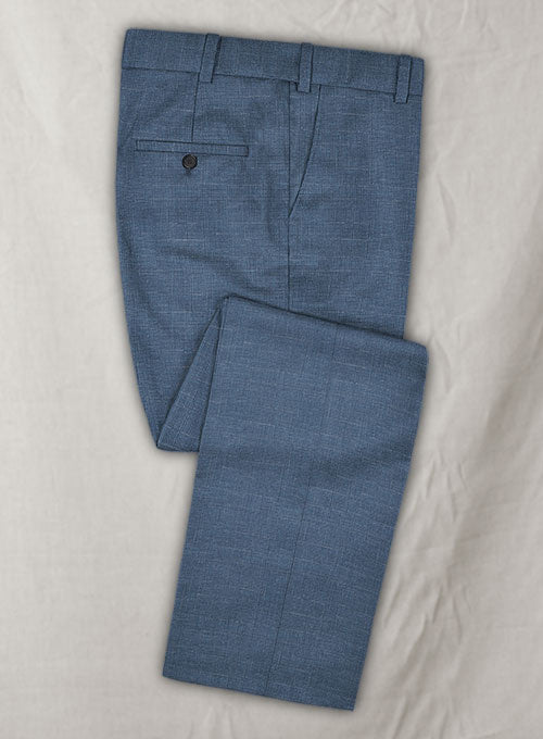 Italian Murano Mini Houndstooth Blue Wool Linen Suit - StudioSuits