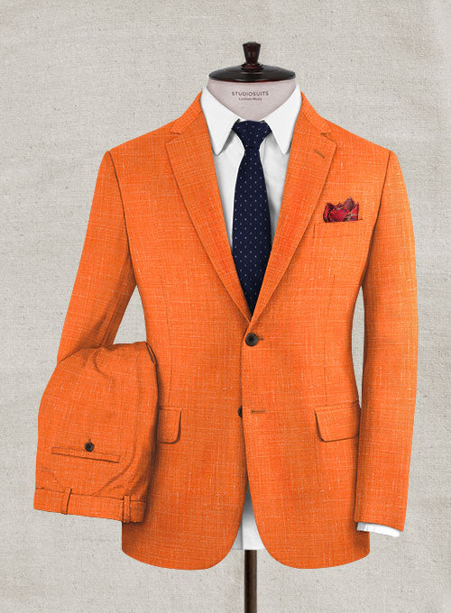 Italian Murano Orange Wool Linen Suit - StudioSuits