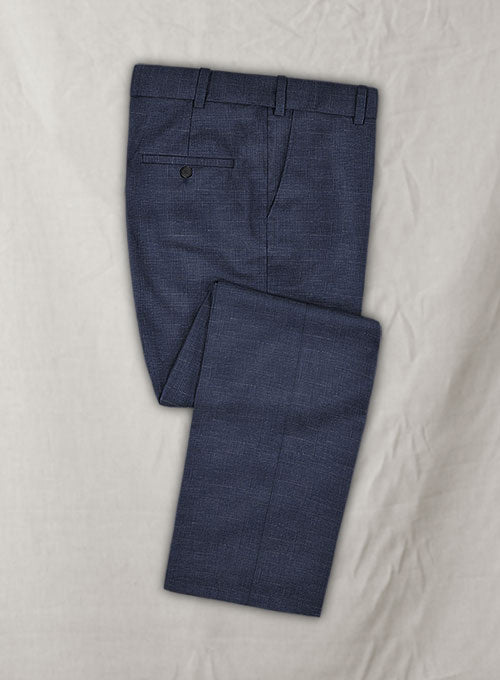 Italian Murano Mini Houndstooth Ink Blue Wool Linen Pants - StudioSuits