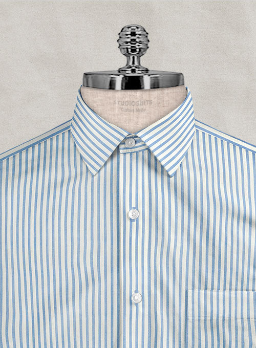 Italian Old Shuttle Loom Blue Stripe Shirt - StudioSuits