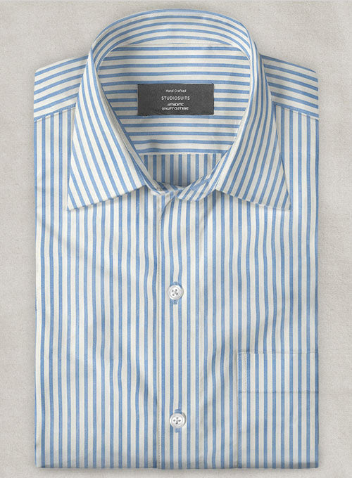 Italian Old Shuttle Loom Blue Stripe Shirt - StudioSuits