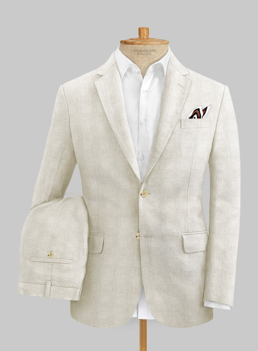 Italian Prato Beige Glen Linen Suit - StudioSuits