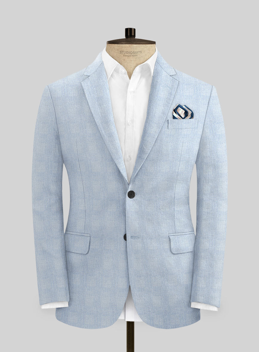 Italian Prato Blue Glen Linen Suit - StudioSuits