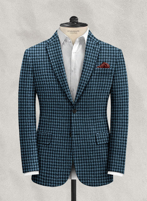 Italian Royal Blue Houndstooth Tweed Jacket - StudioSuits