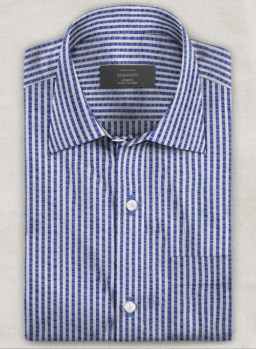Italian Seersucker Cobalt Blue Shirt