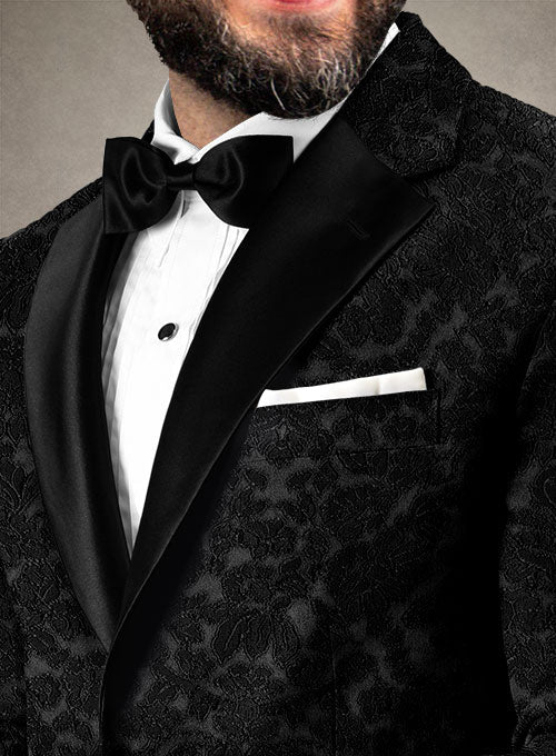 A charcoal black & gold splash, peak lapel tuxedo suit, tuxedo pant trouser  & tie - Mens Suits gold, none, , for him, cotton, 