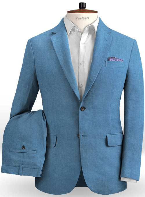 Italian Stone Blue Linen Suit - StudioSuits