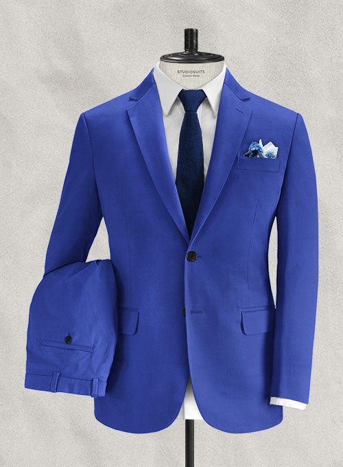 Italian Vivid Blue Cotton Suit - StudioSuits