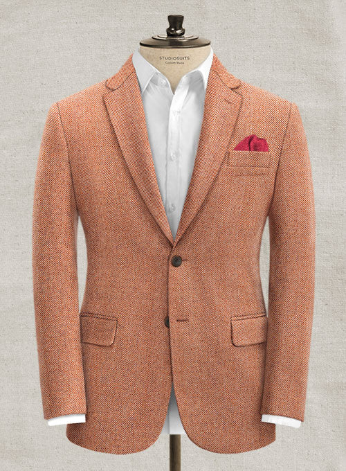 Italian Wide Herringbone Sea Orange Tweed Jacket - StudioSuits