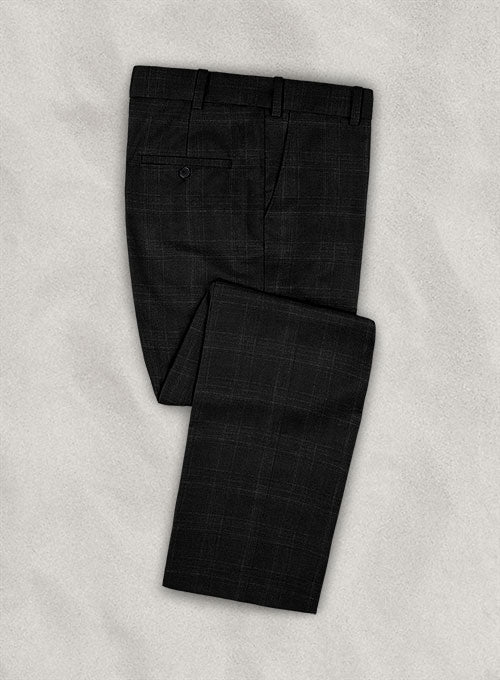 Italian Wool Cashmere Black Checks Pants - StudioSuits