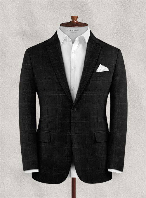 Italian Wool Cashmere Black Checks Jacket - StudioSuits