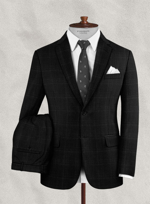 Italian Wool Cashmere Black Checks Suit - StudioSuits