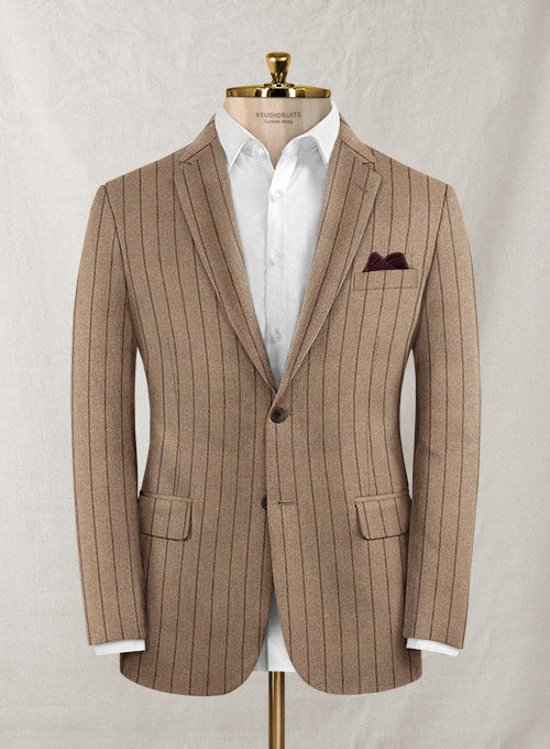 Italian Wool Cashmere Brown Stripe Jacket - StudioSuits