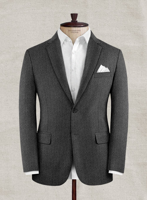 Italian Wool Cashmere Charcoal Herringbone Jacket - StudioSuits