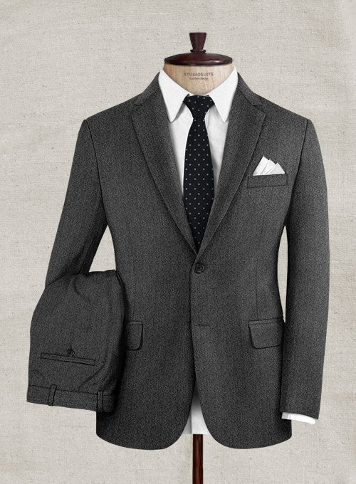 Italian Wool Cashmere Charcoal Herringbone Suit - StudioSuits