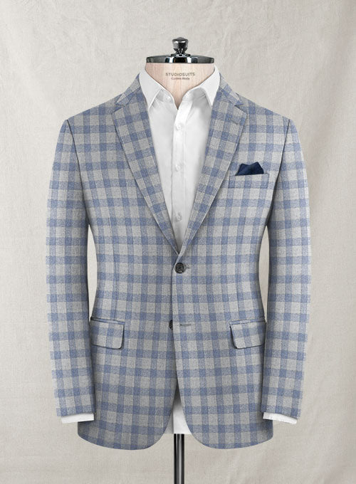 Italian Wool Cashmere Gray Blue Checks Jacket - StudioSuits