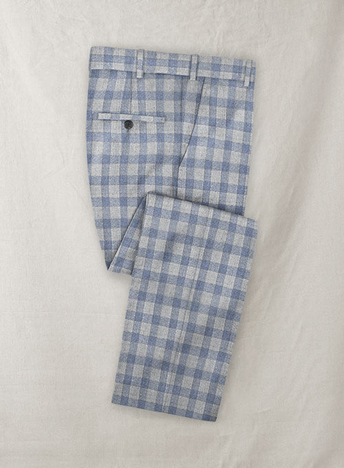 Italian Wool Cashmere Gray Blue Checks Pants - StudioSuits